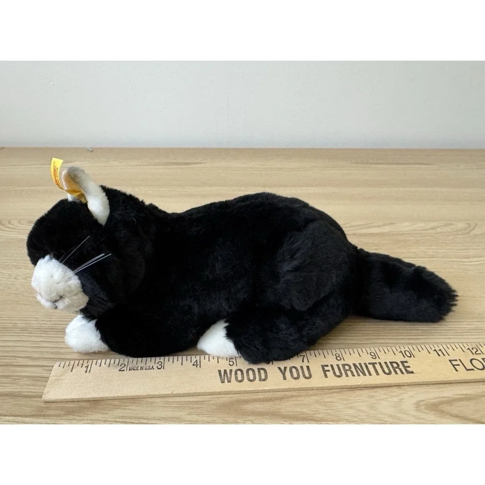 Vintage Steiff Mimmi Katze Cat Plush Lying Black White 30cm EAN 099502